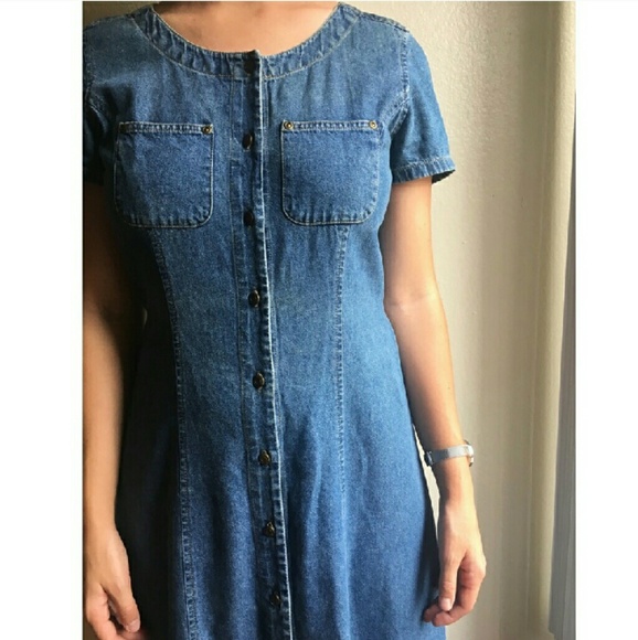 Women Vintage Denim O-Neck Dress